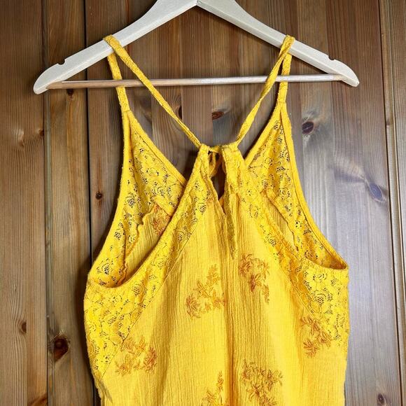 Free People Troubadour Embroidered Cotton Romper Yellow Women’s Small Bohemian - Picture 7 of 10